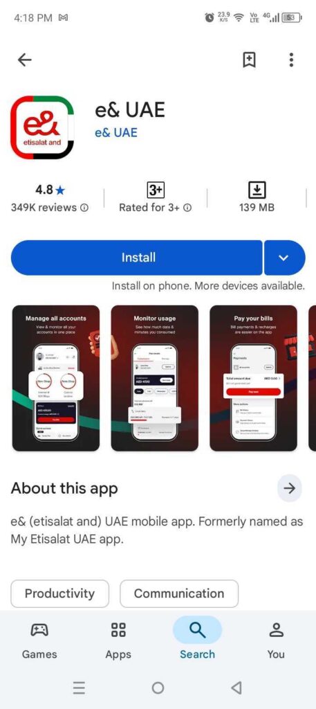 Etisalat Number Owner Check via Official-Etisalat-Mobile-App